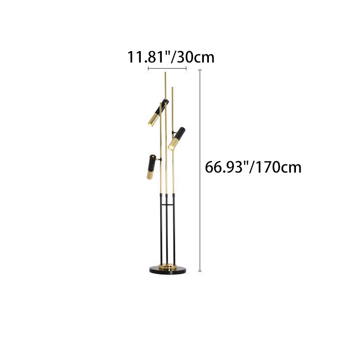 Moderne minimalistische lineare Zylinder-Hardware Aluminium 3-Licht-Spotlight Stehlampe für das Wohnzimmer 