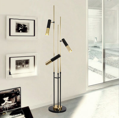 Moderne minimalistische lineare Zylinder-Hardware Aluminium 3-Licht-Spotlight Stehlampe für das Wohnzimmer 