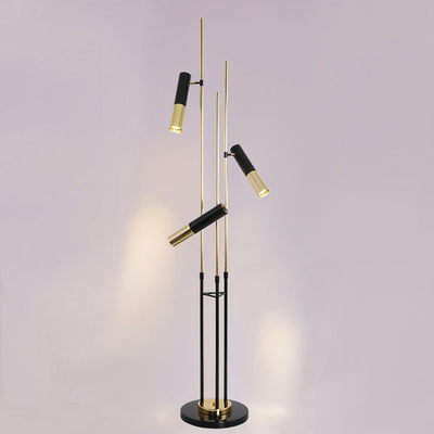 Moderne minimalistische lineare Zylinder-Hardware Aluminium 3-Licht-Spotlight Stehlampe für das Wohnzimmer 