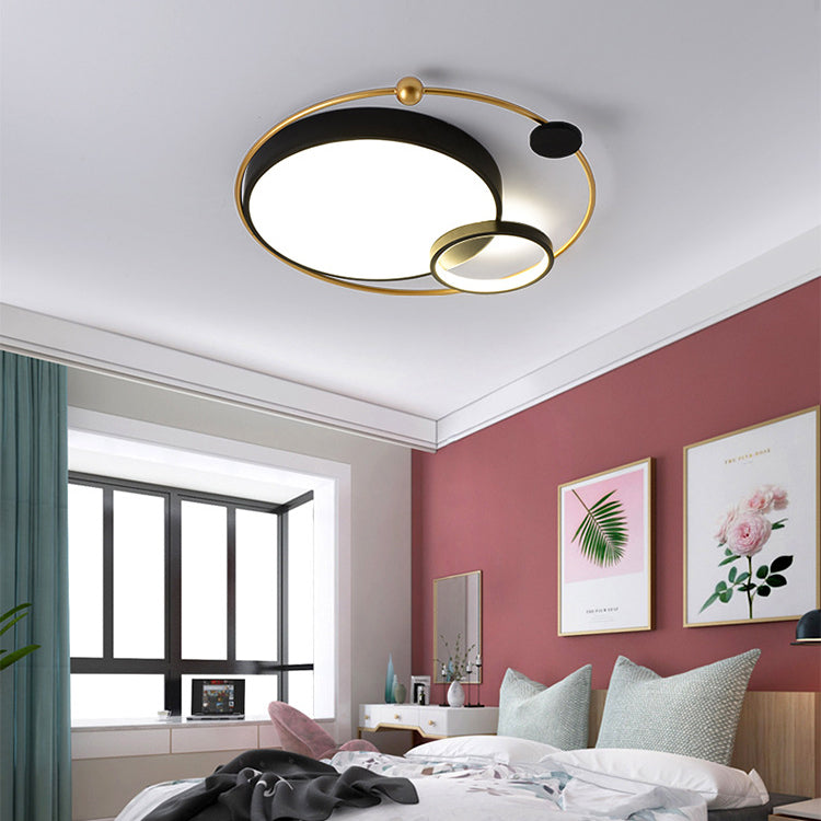 Contemporary Scandinavian Romantic Round Circle Dome Iron Acrylic LED Flush Mount Ceiling Light For Bedroom