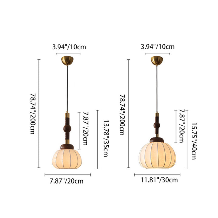 Traditional Vintage Round Oval Ash Wood Silk Aluminum 1-Light Pendant Light For Bedroom