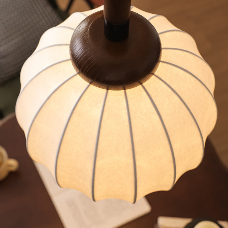 Traditional Vintage Round Oval Ash Wood Silk Aluminum 1-Light Pendant Light For Bedroom