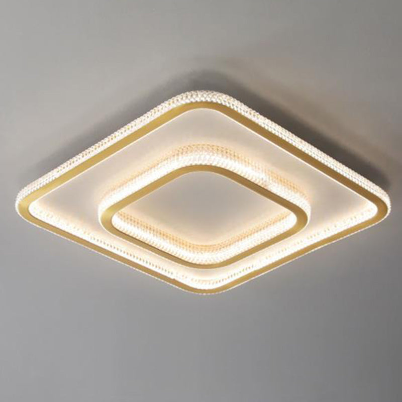 Modern Luxury Round Square Rectangle Copper Acrylic LED Flush Mount Ceiling Light For Bedroom
