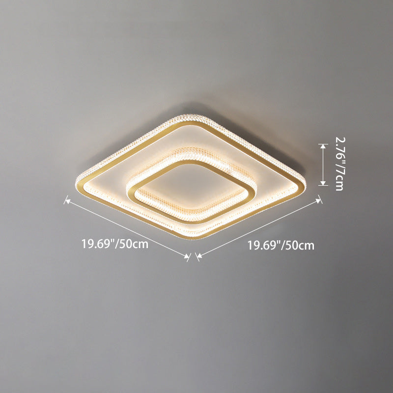 Modern Luxury Round Square Rectangle Copper Acrylic LED Flush Mount Ceiling Light For Bedroom