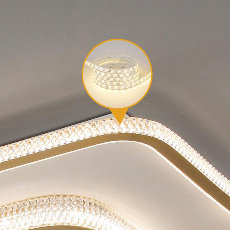 Modern Luxury Round Square Rectangle Copper Acrylic LED Flush Mount Ceiling Light For Bedroom