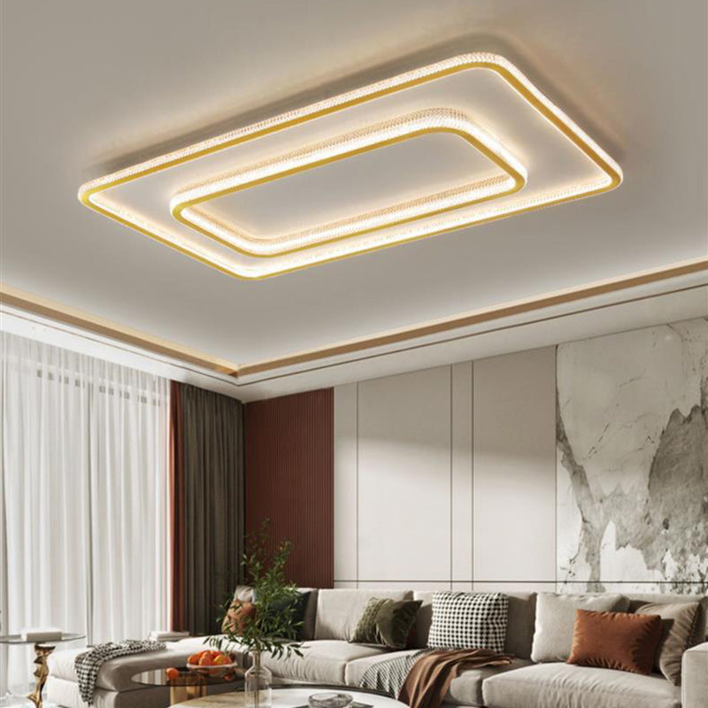 Modern Luxury Round Square Rectangle Copper Acrylic LED Flush Mount Ceiling Light For Bedroom