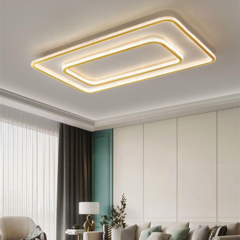 Modern Luxury Round Square Rectangle Copper Acrylic LED Flush Mount Ceiling Light For Bedroom