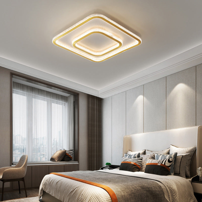 Modern Luxury Round Square Rectangle Copper Acrylic LED Flush Mount Ceiling Light For Bedroom