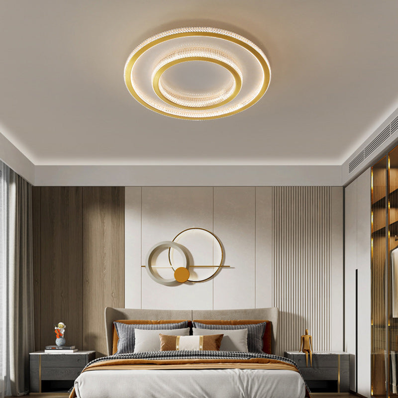Modern Luxury Round Square Rectangle Copper Acrylic LED Flush Mount Ceiling Light For Bedroom