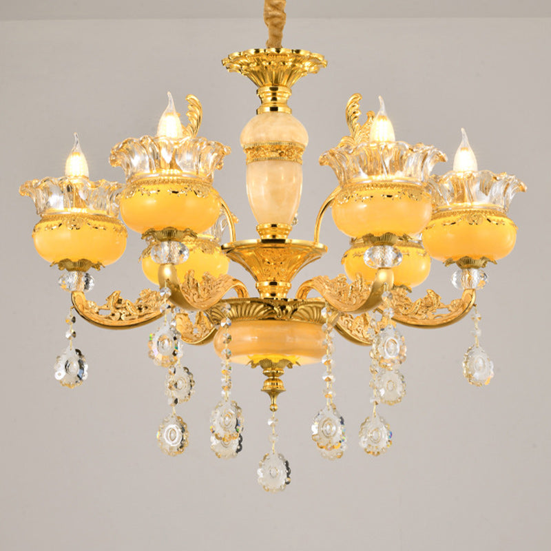 Modern Luxury Tassel Candle Round Gold Jade Crystal 6/8/10 Light Chandelier For Living Room