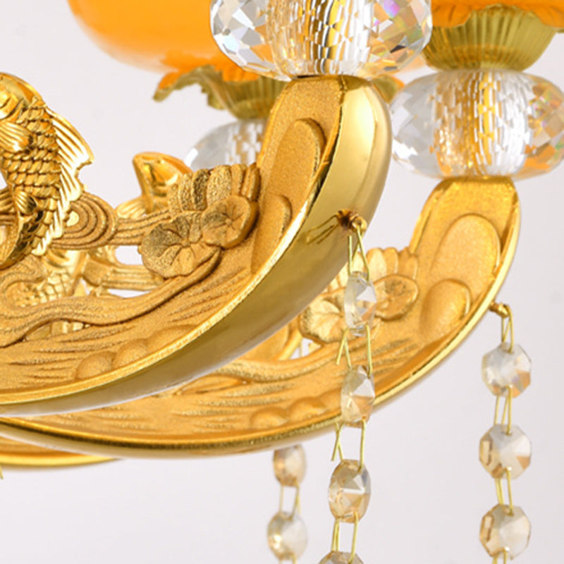 Modern Luxury Tassel Candle Round Gold Jade Crystal 6/8/10 Light Chandelier For Living Room
