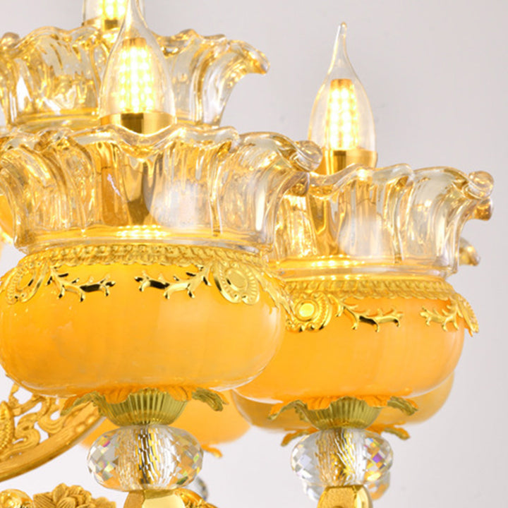 Modern Luxury Tassel Candle Round Gold Jade Crystal 6/8/10 Light Chandelier For Living Room