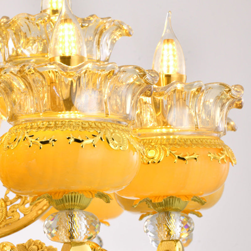 Modern Luxury Tassel Candle Round Gold Jade Crystal 6/8/10 Light Chandelier For Living Room