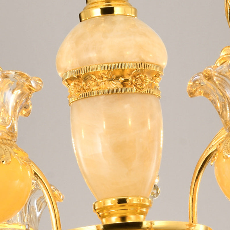 Modern Luxury Tassel Candle Round Gold Jade Crystal 6/8/10 Light Chandelier For Living Room
