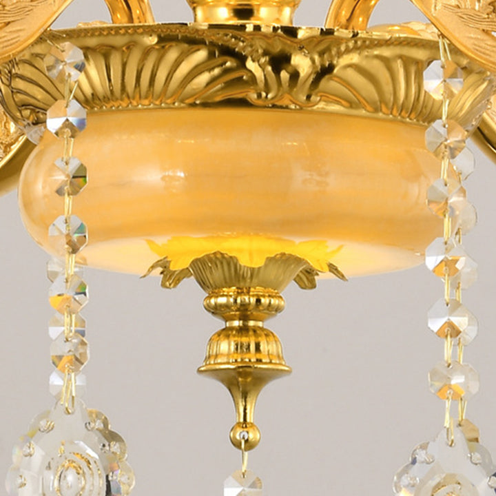 Modern Luxury Tassel Candle Round Gold Jade Crystal 6/8/10 Light Chandelier For Living Room