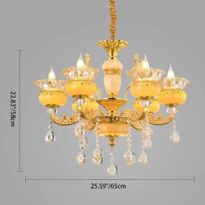 Modern Luxury Tassel Candle Round Gold Jade Crystal 6/8/10 Light Chandelier For Living Room