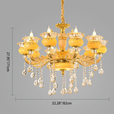 Modern Luxury Tassel Candle Round Gold Jade Crystal 6/8/10 Light Chandelier For Living Room
