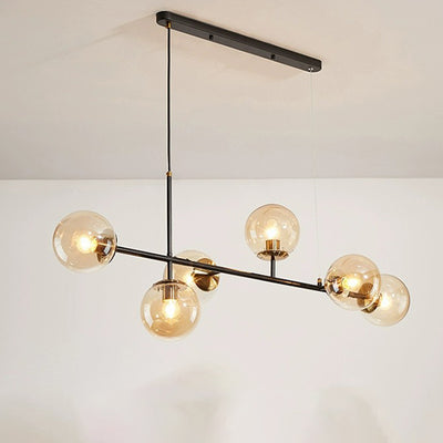 Contemporary Scandinavian Linear Round Orb Iron Glass 6-Light Island Light Chandelier For Dining Room