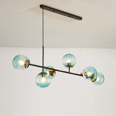 Contemporary Scandinavian Linear Round Orb Iron Glass 6-Light Island Light Chandelier For Dining Room