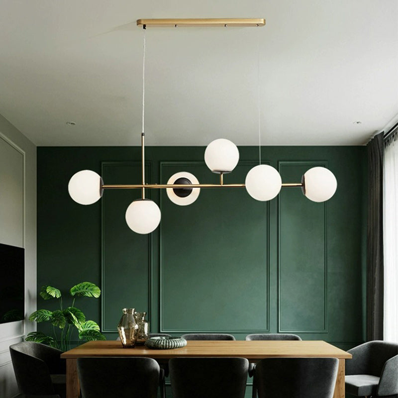 Contemporary Scandinavian Linear Round Orb Iron Glass 6-Light Island Light Chandelier For Dining Room