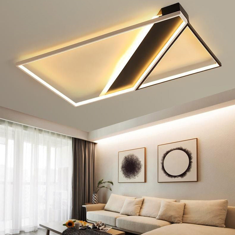 Modern Minimalist Square Rectangle Iron Acrylic LED Flush Mount Ceiling Light For Bedroom