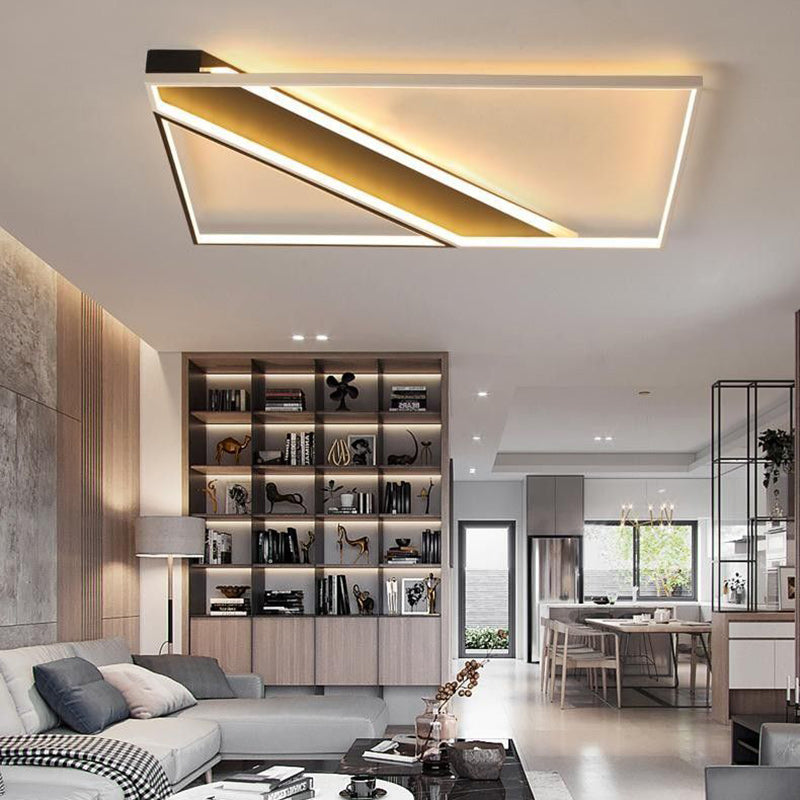 Modern Minimalist Square Rectangle Iron Acrylic LED Flush Mount Ceiling Light For Bedroom