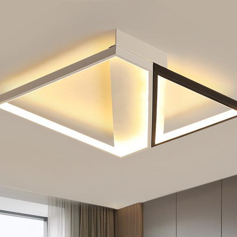 Modern Minimalist Square Rectangle Iron Acrylic LED Flush Mount Ceiling Light For Bedroom