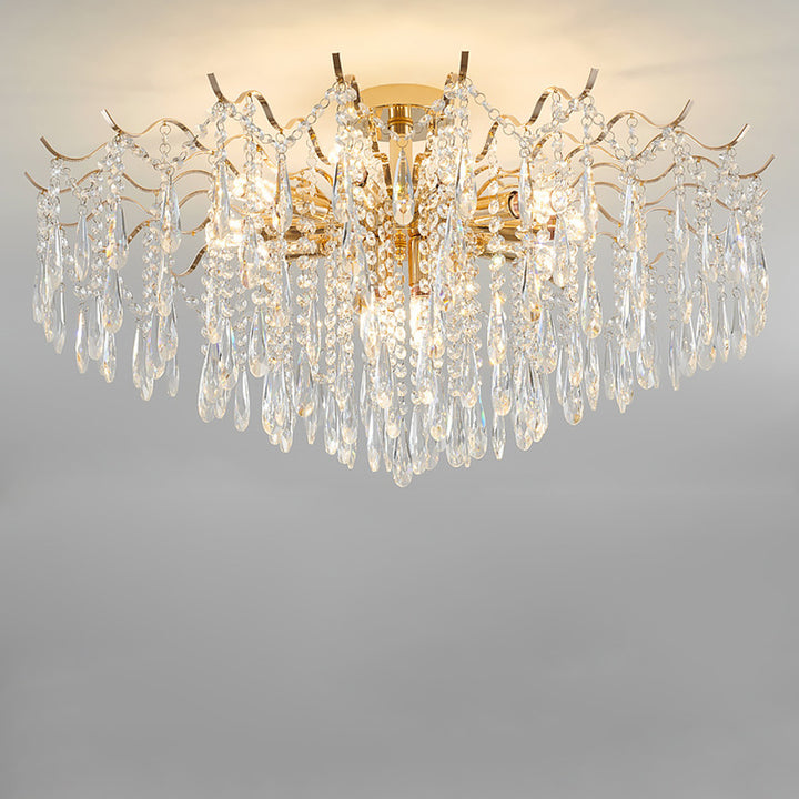 Moderne Luxus Quaste Runde Eisen Kristall 6/10/12/14 Licht Semi-Flush Mount Deckenleuchte Für Wohnzimmer 