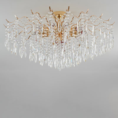 Modern Luxury Tassel Round Iron Crystal 6/10/12/14 Light Semi-Flush Mount Ceiling Light For Living Room