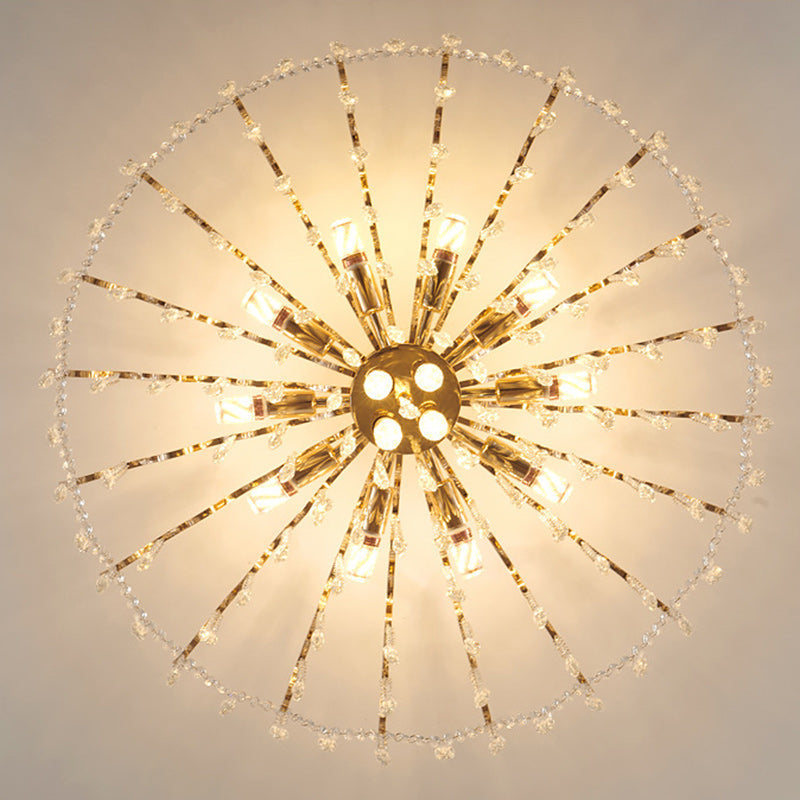 Modern Luxury Tassel Round Iron Crystal 6/10/12/14 Light Semi-Flush Mount Ceiling Light For Living Room