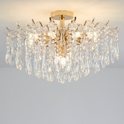 Modern Luxury Tassel Round Iron Crystal 6/10/12/14 Light Semi-Flush Mount Ceiling Light For Living Room