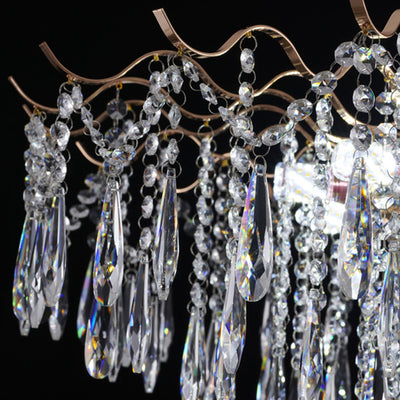 Modern Luxury Tassel Round Iron Crystal 6/10/12/14 Light Semi-Flush Mount Ceiling Light For Living Room