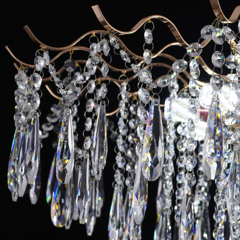 Modern Luxury Tassel Round Iron Crystal 6/10/12/14 Light Semi-Flush Mount Ceiling Light For Living Room