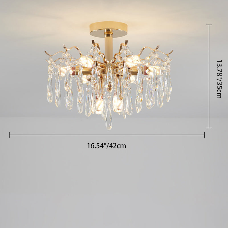 Modern Luxury Tassel Round Iron Crystal 6/10/12/14 Light Semi-Flush Mount Ceiling Light For Living Room