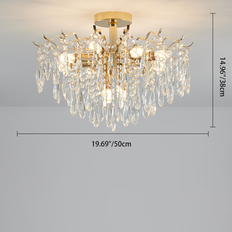 Modern Luxury Tassel Round Iron Crystal 6/10/12/14 Light Semi-Flush Mount Ceiling Light For Living Room