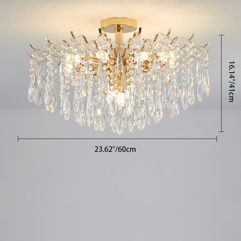 Modern Luxury Tassel Round Iron Crystal 6/10/12/14 Light Semi-Flush Mount Ceiling Light For Living Room