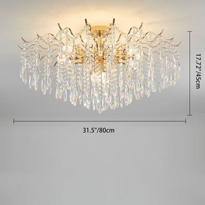 Modern Luxury Tassel Round Iron Crystal 6/10/12/14 Light Semi-Flush Mount Ceiling Light For Living Room