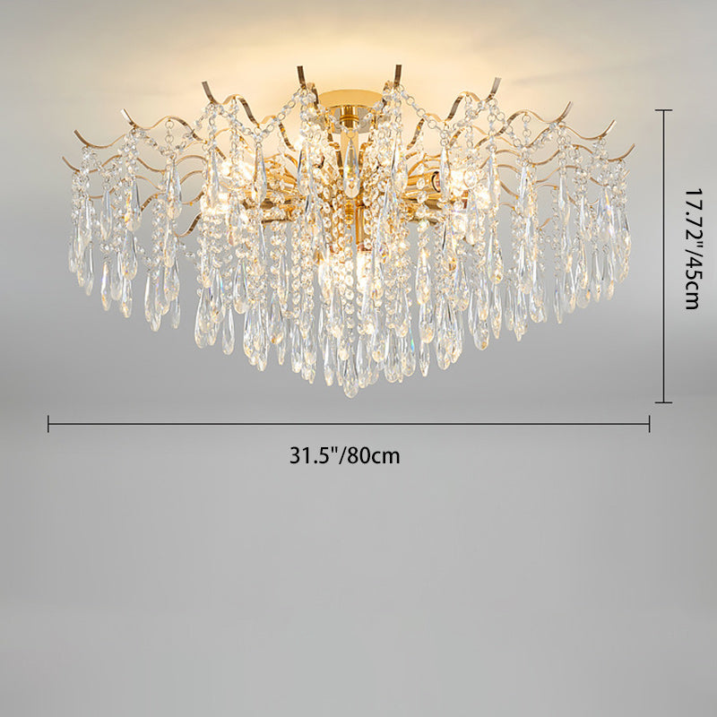 Modern Luxury Tassel Round Iron Crystal 6/10/12/14 Light Semi-Flush Mount Ceiling Light For Living Room