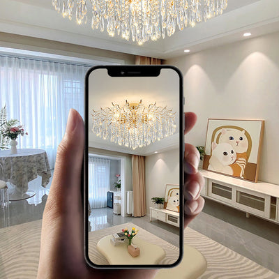 Modern Luxury Tassel Round Iron Crystal 6/10/12/14 Light Semi-Flush Mount Ceiling Light For Living Room