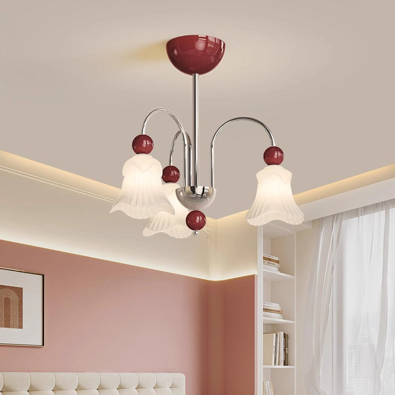 Lustre Contemporain Nordique Rond Floral en Fer et Verre 3/5 Lumières pour Chambre 