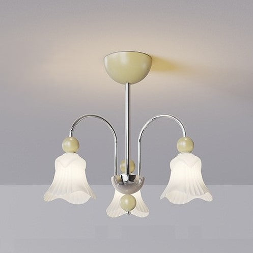 Lustre Contemporain Nordique Rond Floral en Fer et Verre 3/5 Lumières pour Chambre 