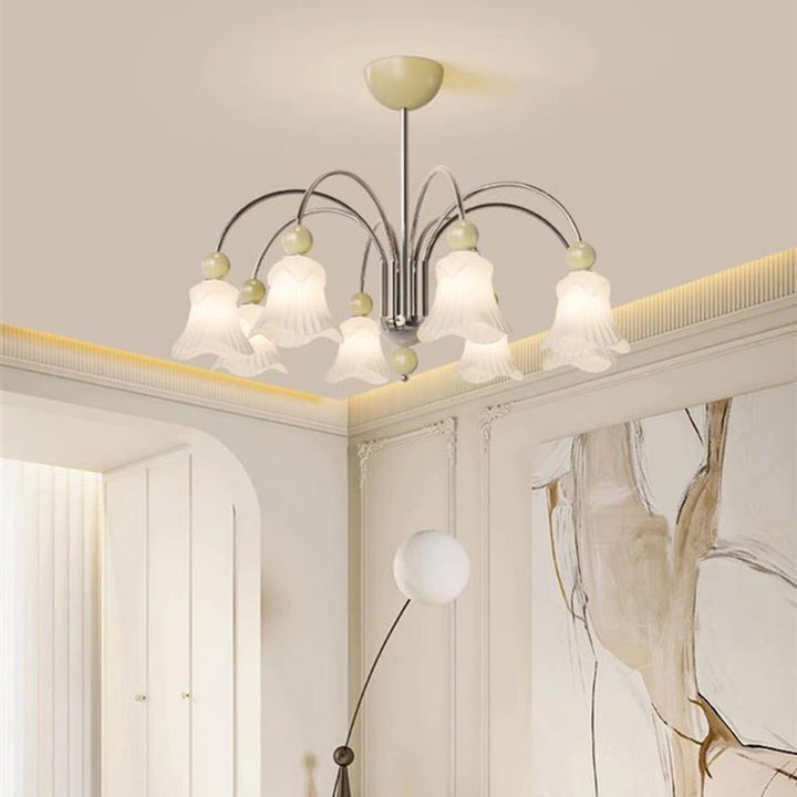 Moderne nordische runde Kronleuchter mit floralem Design aus Eisen und Glas, 3/8-flammig, für das Schlafzimmer 