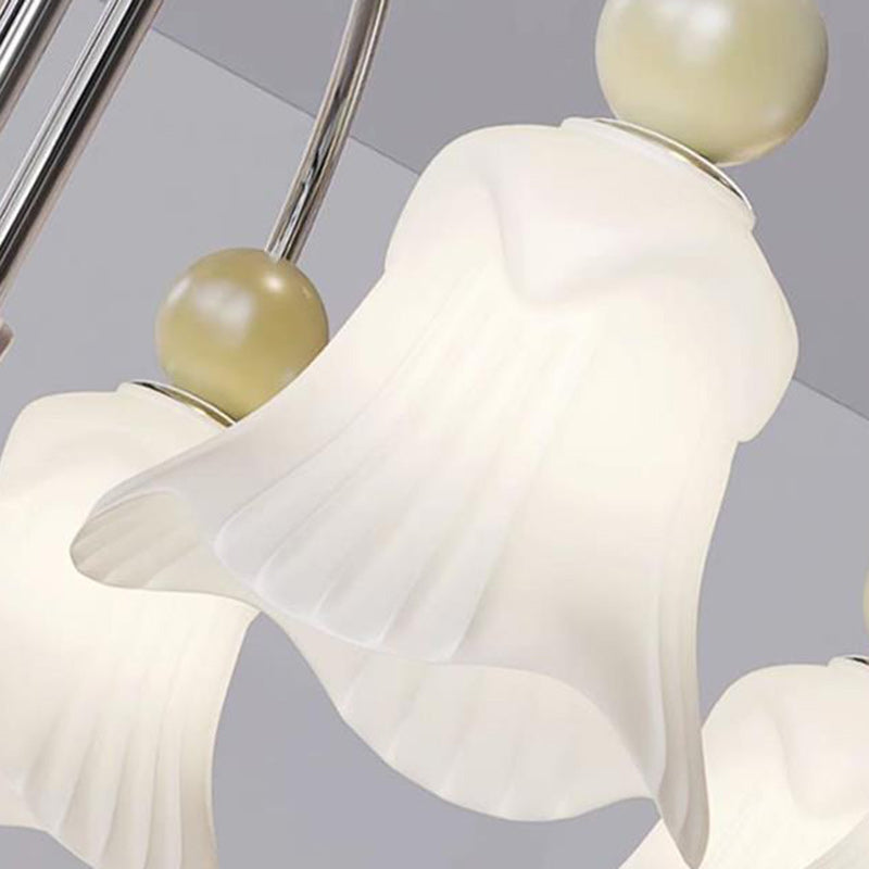 Lustre Contemporain Nordique Rond Floral en Fer et Verre 3/5 Lumières pour Chambre 