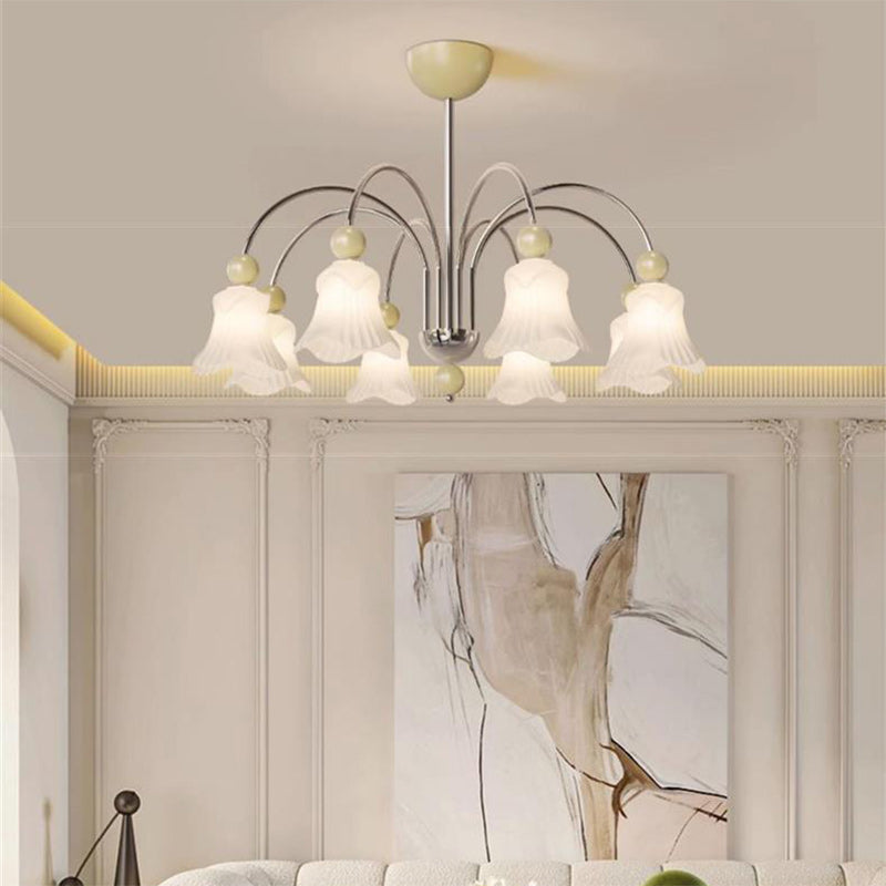 Lustre Contemporain Nordique Rond Floral en Fer et Verre 3/5 Lumières pour Chambre 
