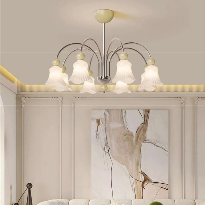 Lustre Contemporain Nordique Rond Floral en Fer et Verre 3/5 Lumières pour Chambre 