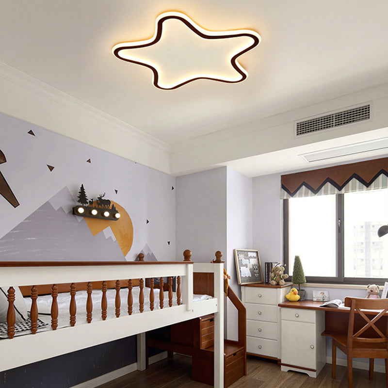 Contemporary Creative Kids Star Shape Silicone Aluminum Iron LED Flush Mount Ceiling Light For Bedroom