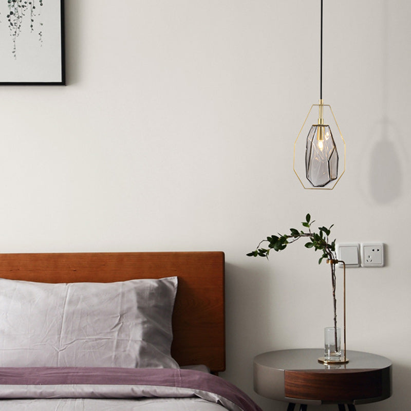 Contemporary Scandinavian Stone Irregular Cylinder Iron Glass 1-Light Pendant Light For Bedroom