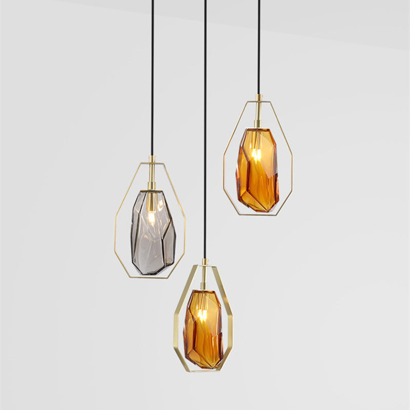 Contemporary Scandinavian Stone Irregular Cylinder Iron Glass 1-Light Pendant Light For Bedroom