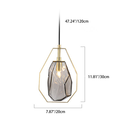 Contemporary Scandinavian Stone Irregular Cylinder Iron Glass 1-Light Pendant Light For Bedroom