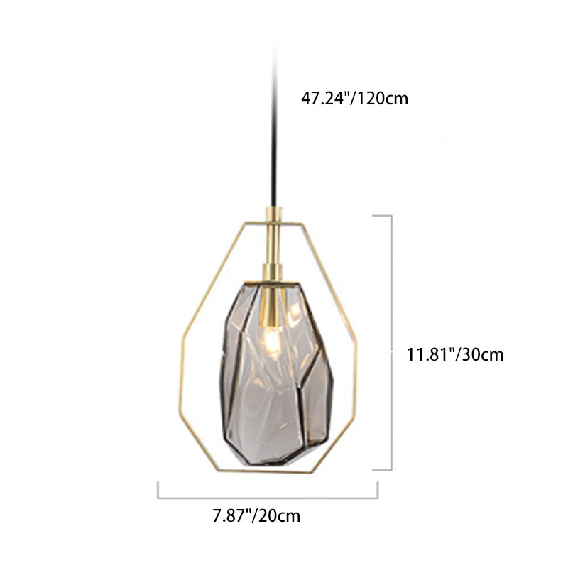 Contemporary Scandinavian Stone Irregular Cylinder Iron Glass 1-Light Pendant Light For Bedroom
